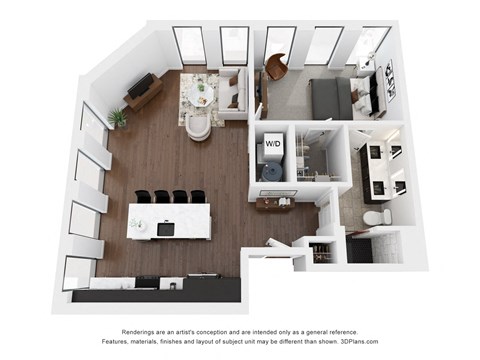 Floor plan for 1 bed, 1 bath, 867 sqft